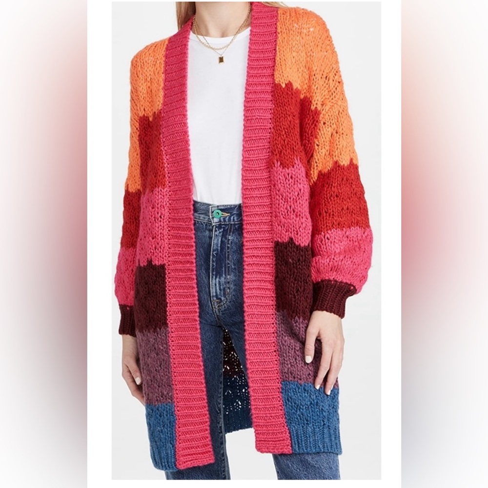 FARM Rio Multi Color Crochet Cardigan, wool blend, oversized, pink,red,orange - Picture 2 of 5